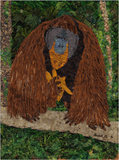 “Tom the Gentle Giant” by artist Grant Manier using more than 25,000 pieces of recycled posters, magazines and puzzles.